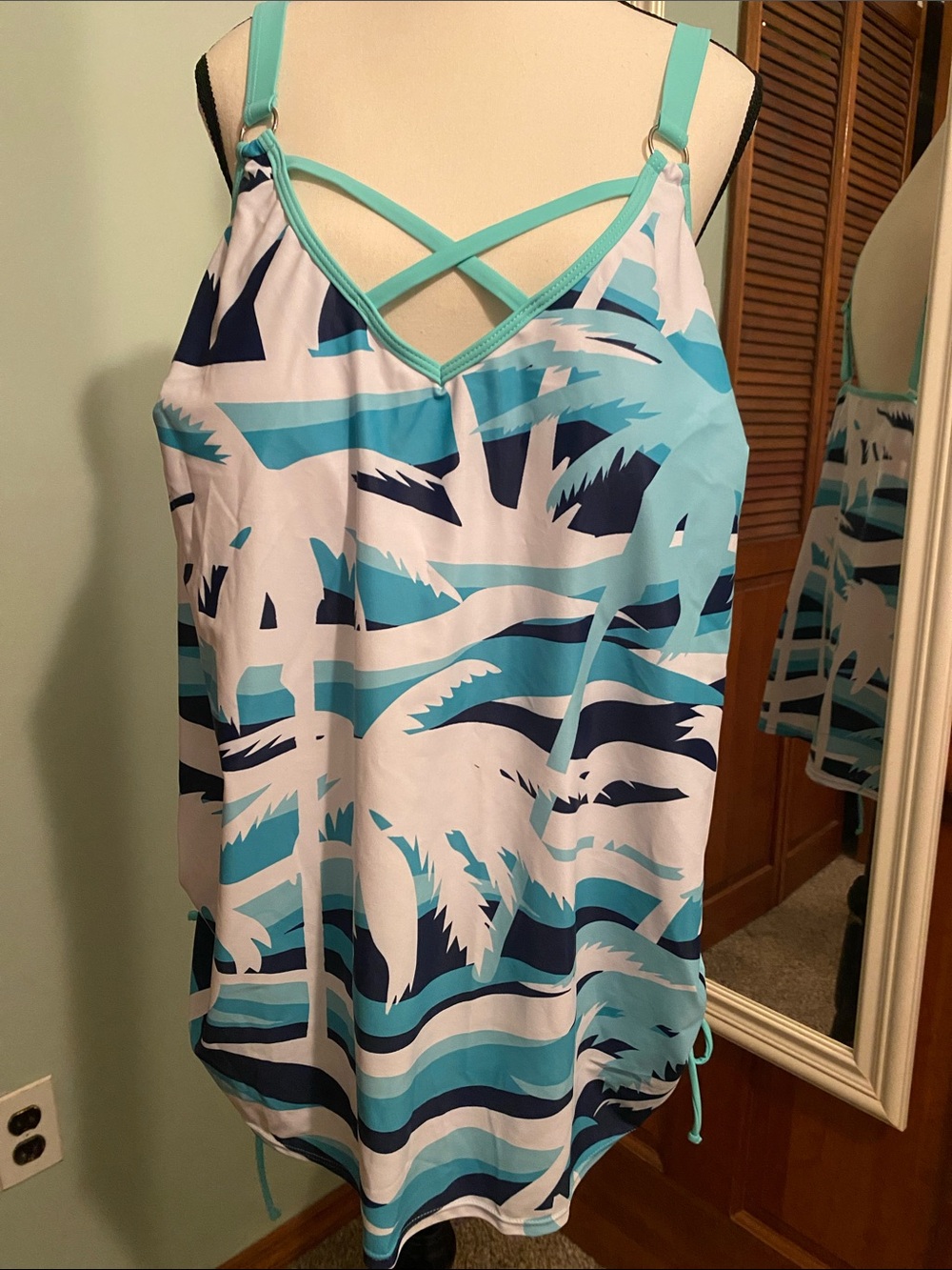 Tropical Teal Blue & White plus size bathing suit